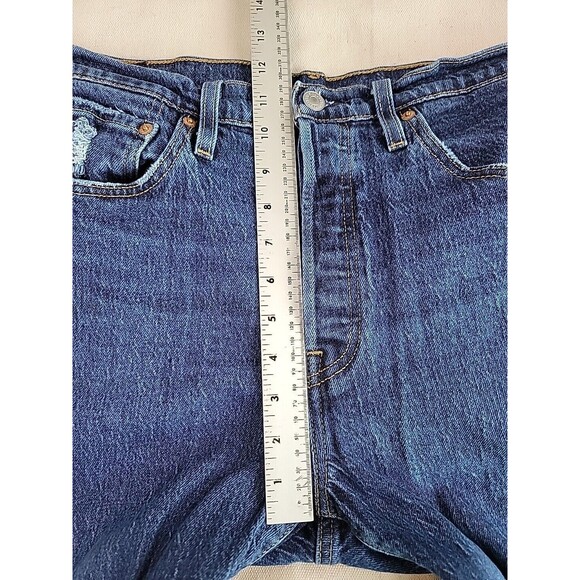 Levis 501 Jeans Mens 32x286 Dark Blue Button Fly Distressed Mid Rise Stretch - Picture 8 of 14